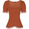 imageAllegra K Victorian Shirt for Womens Sweetheart Neck Puff Sleeve Halloween Lace Up Gothic BlouseCaramel