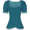 imageAllegra K Victorian Shirt for Womens Sweetheart Neck Puff Sleeve Halloween Lace Up Gothic BlousePeacock Blue