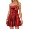 imageAllegra K Women Sequin Mini Dresses Party Club Adjustable Spaghetti Strap Festival Outfits Sparkly Disco DressRed