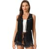 imageAllegra K Womens Fringe Vest Open Front Western 70s Outfits Faux Suede Tassel CardiganBlack