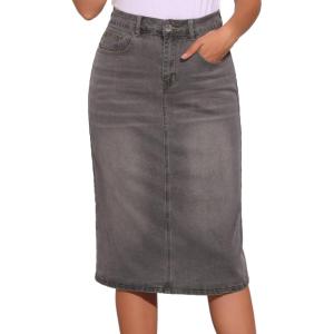 imageAllegra K Casual Denim Skirt for Womens High Waist Split Back Pockets Midi Jean SkirtsGrey