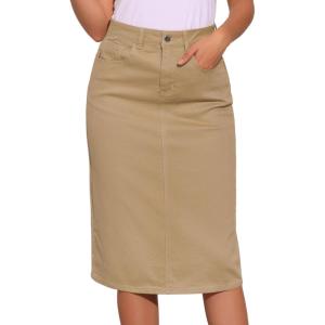 imageAllegra K Casual Denim Skirt for Womens High Waist Split Back Pockets Midi Jean SkirtsKhaki