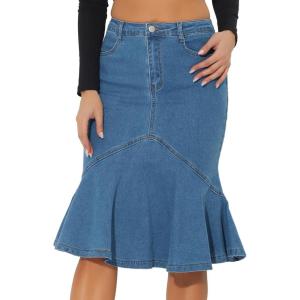 imageAllegra K Denim Jean Skirt for Womens High Waist Bodycon Ruffles Fishtail SkirtsSky Blue