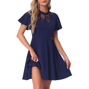 imageAllegra K Gothic Dress for Women Halloween Party Dress with Lace Mock Neck ALine Vintage Cocktail DressesDark Blue