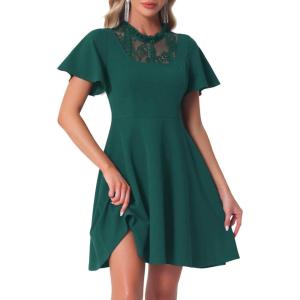 imageAllegra K Gothic Dress for Women Halloween Party Dress with Lace Mock Neck ALine Vintage Cocktail DressesDark Green