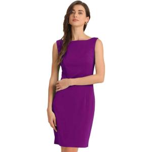 imageAllegra K Sheath Dress for Womens Business Teacher Sleeveless Boat Neck Professional Office DressesDark Purple