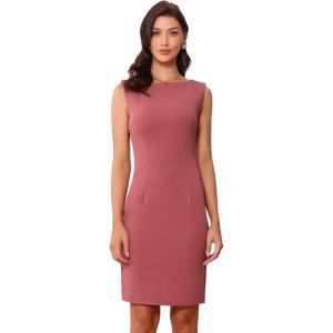 imageAllegra K Sheath Dress for Womens Business Teacher Sleeveless Boat Neck Professional Office DressesDark Red