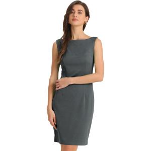 imageAllegra K Sheath Dress for Womens Business Teacher Sleeveless Boat Neck Professional Office DressesGrey