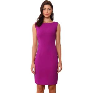 imageAllegra K Sheath Dress for Womens Business Teacher Sleeveless Boat Neck Professional Office DressesHot Purple
