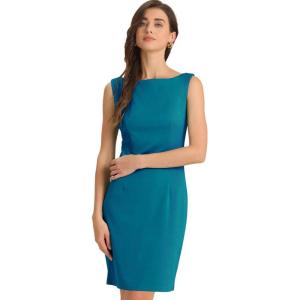 imageAllegra K Sheath Dress for Womens Business Teacher Sleeveless Boat Neck Professional Office DressesLake Green