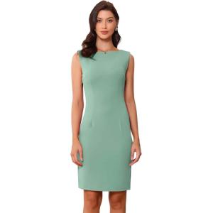 imageAllegra K Sheath Dress for Womens Business Teacher Sleeveless Boat Neck Professional Office DressesLight Green
