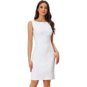 imageAllegra K Sheath Dress for Womens Business Teacher Sleeveless Boat Neck Professional Office DressesWhite