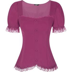 imageAllegra K Victorian Shirt for Womens Sweetheart Neck Puff Sleeve Halloween Lace Up Gothic BlousePurple