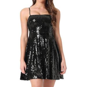 imageAllegra K Women Sequin Mini Dresses Party Club Adjustable Spaghetti Strap Festival Outfits Sparkly Disco DressBlacks