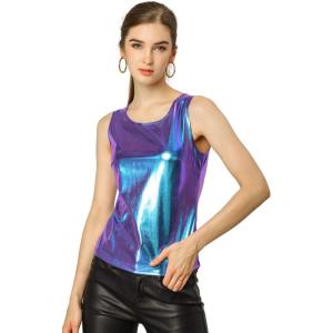 imageAllegra K Womens Halloween Shiny Top Party Club Cami Sparkly Metallic Tank TopBlue Purple