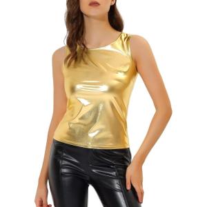 imageAllegra K Womens Halloween Shiny Top Party Club Cami Sparkly Metallic Tank TopGold Tone