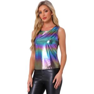 imageAllegra K Womens Halloween Shiny Top Party Club Cami Sparkly Metallic Tank TopMulticolor