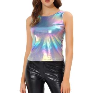 imageAllegra K Womens Halloween Shiny Top Party Club Cami Sparkly Metallic Tank TopMulticolor Blue