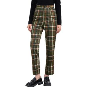 imageAllegra K Womens Plaid Pants High Waisted Vintage Tartan Checkered Cropped Casual Work PantsArmy Green