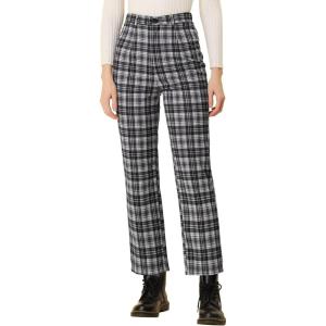 imageAllegra K Womens Plaid Pants High Waisted Vintage Tartan Checkered Cropped Casual Work PantsBlack