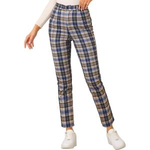 imageAllegra K Womens Plaid Pants High Waisted Vintage Tartan Checkered Cropped Casual Work PantsBlue