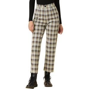 imageAllegra K Womens Plaid Pants High Waisted Vintage Tartan Checkered Cropped Casual Work PantsBlue Brown
