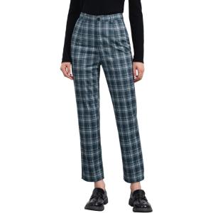 imageAllegra K Womens Plaid Pants High Waisted Vintage Tartan Checkered Cropped Casual Work PantsNavy Blue