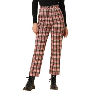 imageAllegra K Womens Plaid Pants High Waisted Vintage Tartan Checkered Cropped Casual Work PantsRed Black