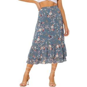 imageAllegra K Womens Printed Skirt 2025 Weekend Trendy Summer Chiffon Ruffle Tiered Flowy Midi SkirtsDusty Bluefloral
