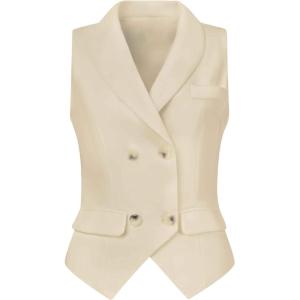 imageAllegra K Womens Suit Vest Double Breasted Business Lapel Dressy Waistcoat VestBeige