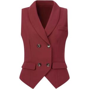 imageAllegra K Womens Suit Vest Double Breasted Business Lapel Dressy Waistcoat VestBurgundy