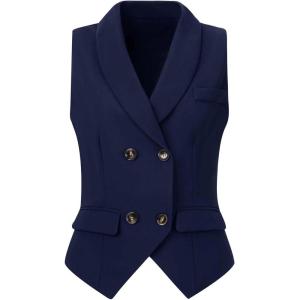 imageAllegra K Womens Suit Vest Double Breasted Business Lapel Dressy Waistcoat VestDark Blue