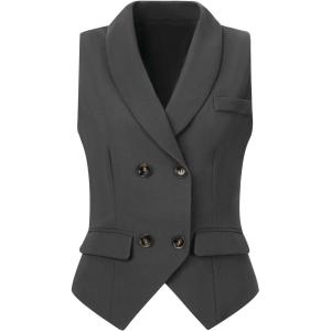 imageAllegra K Womens Suit Vest Double Breasted Business Lapel Dressy Waistcoat VestDark Gray