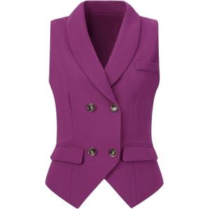 imageAllegra K Womens Suit Vest Double Breasted Business Lapel Dressy Waistcoat VestDark Purple