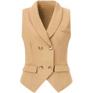 imageAllegra K Womens Suit Vest Double Breasted Business Lapel Dressy Waistcoat VestKhaki