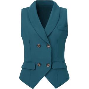 imageAllegra K Womens Suit Vest Double Breasted Business Lapel Dressy Waistcoat VestLake Blue