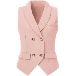 imageAllegra K Womens Suit Vest Double Breasted Business Lapel Dressy Waistcoat VestPink