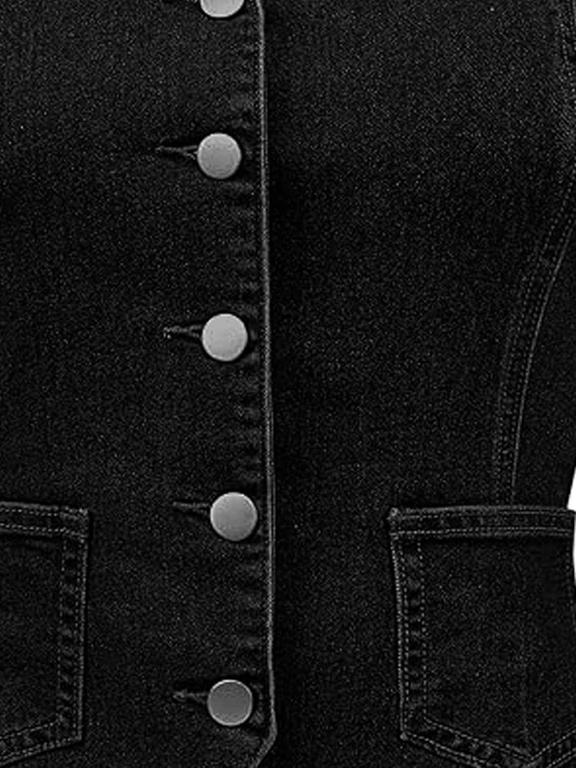 imageAllegra K Denim Vest for Womens Halter Neck Button Down Backless Jean WaistcoatBlack
