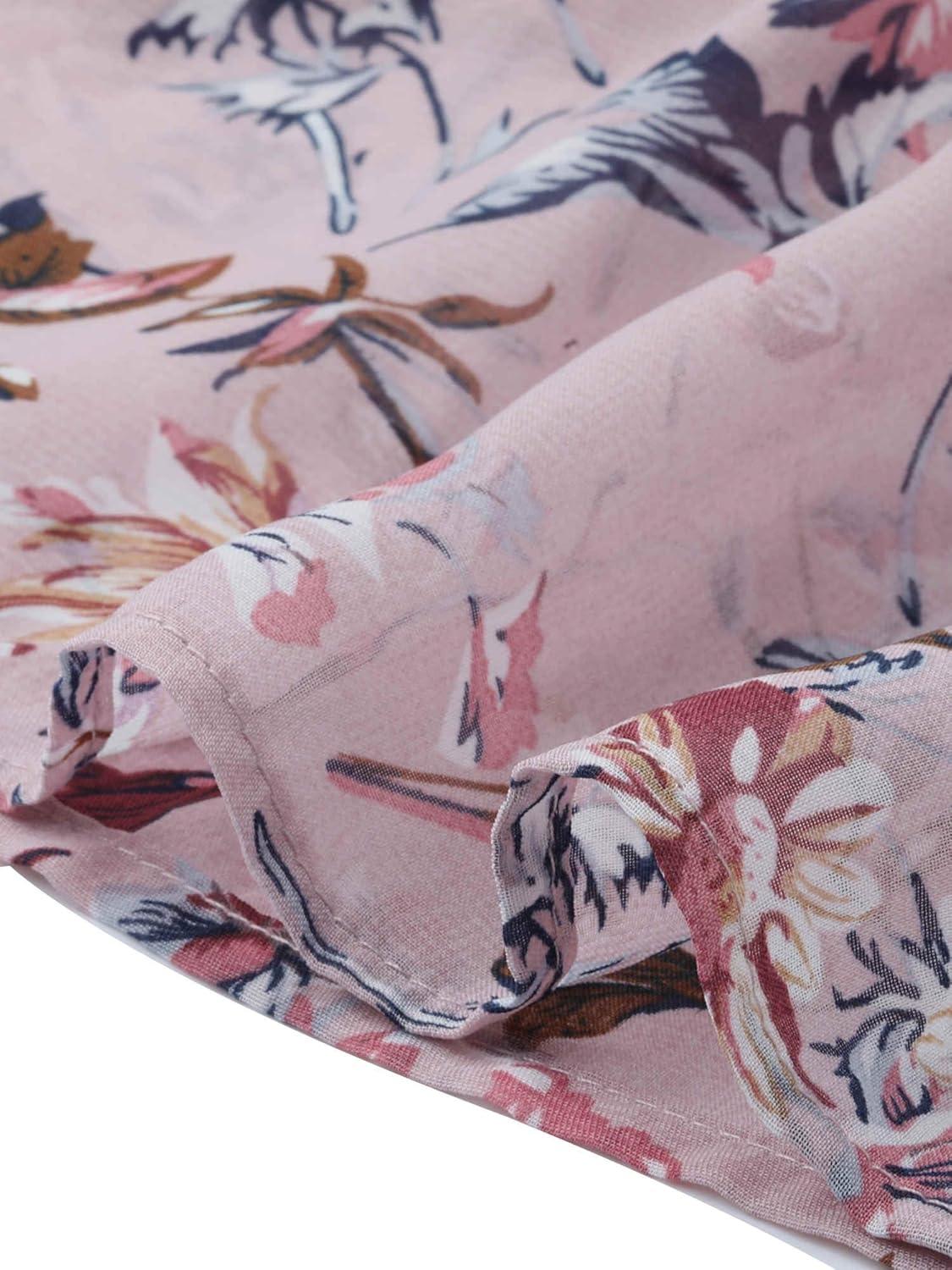 imageAllegra K Fall Casual Floral Dress for Women 2025 Long Sleeve Crew Neck Chiffon Midi Tea Party Ruffle DressesPink