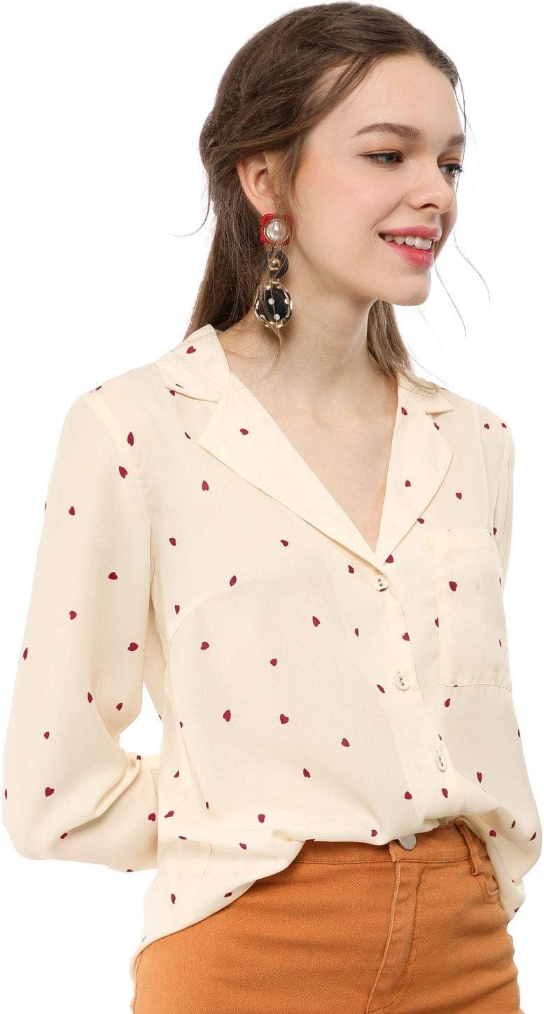 imageAllegra K Womens 1950s Vintage Long Sleeve Printed Button Down TopsBeige Heart