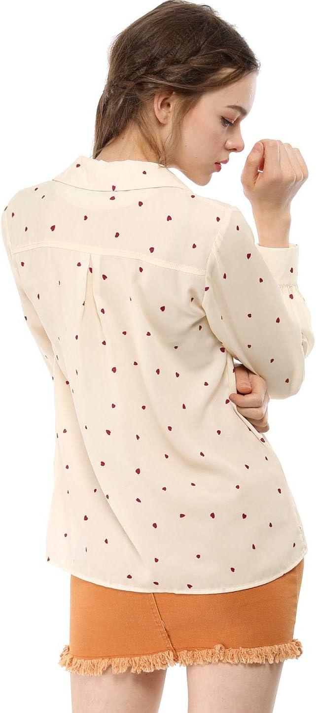 imageAllegra K Womens 1950s Vintage Long Sleeve Printed Button Down TopsBeige Heart