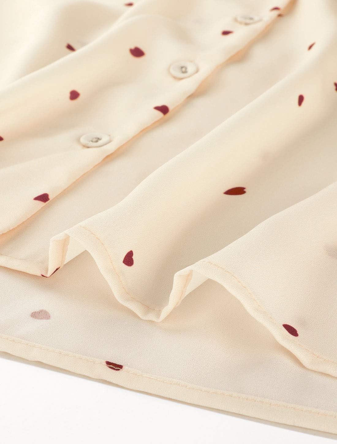imageAllegra K Womens 1950s Vintage Long Sleeve Printed Button Down TopsBeige Heart