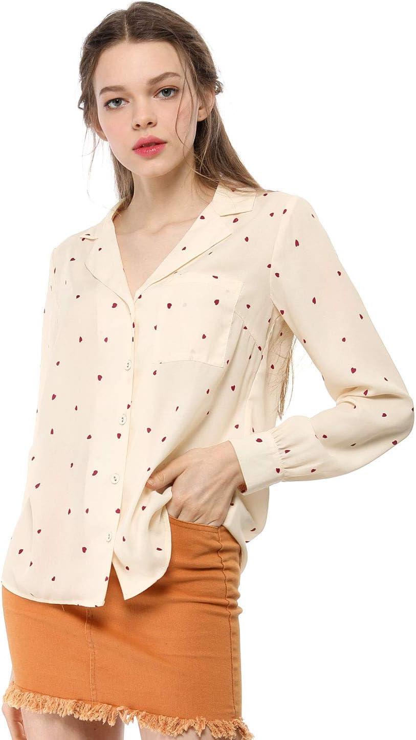 imageAllegra K Womens 1950s Vintage Long Sleeve Printed Button Down TopsBeige Heart