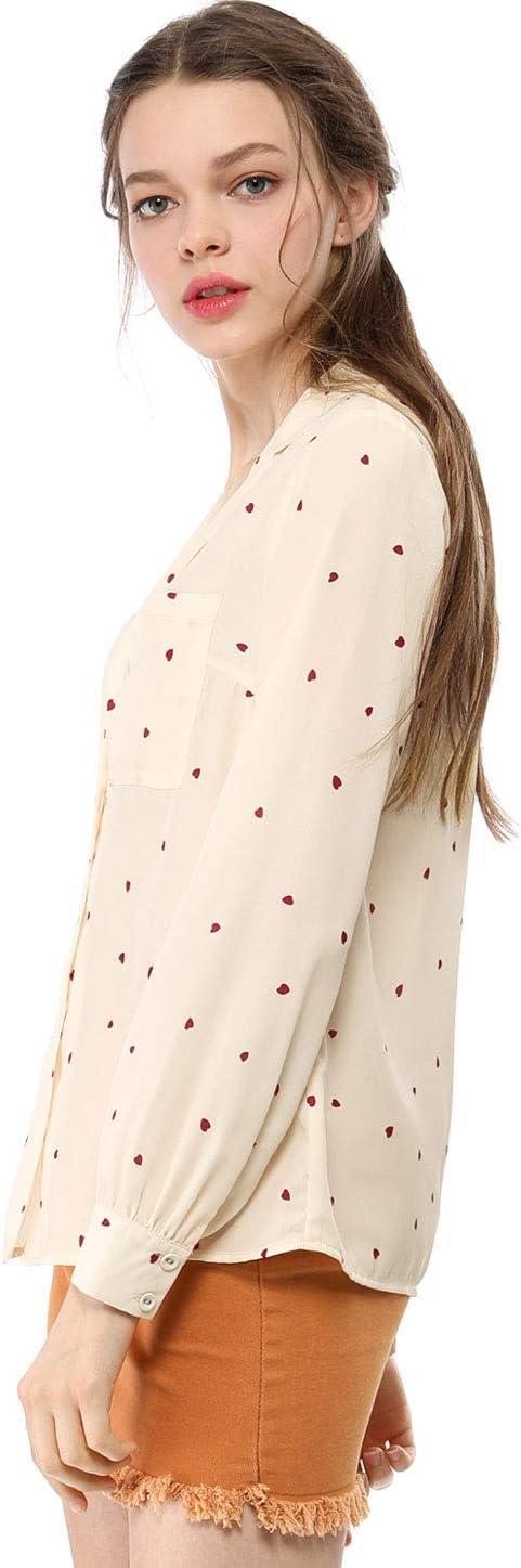 imageAllegra K Womens 1950s Vintage Long Sleeve Printed Button Down TopsBeige Heart