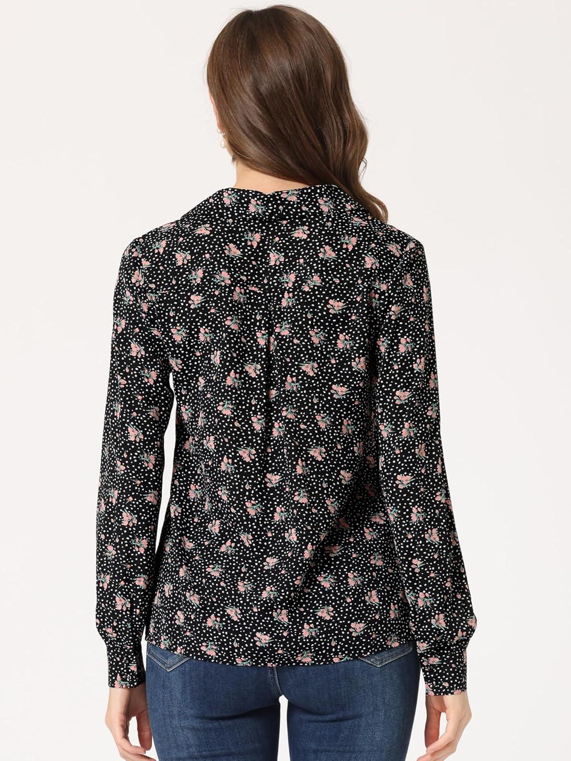 imageAllegra K Womens 1950s Vintage Long Sleeve Printed Button Down TopsBlack Floral