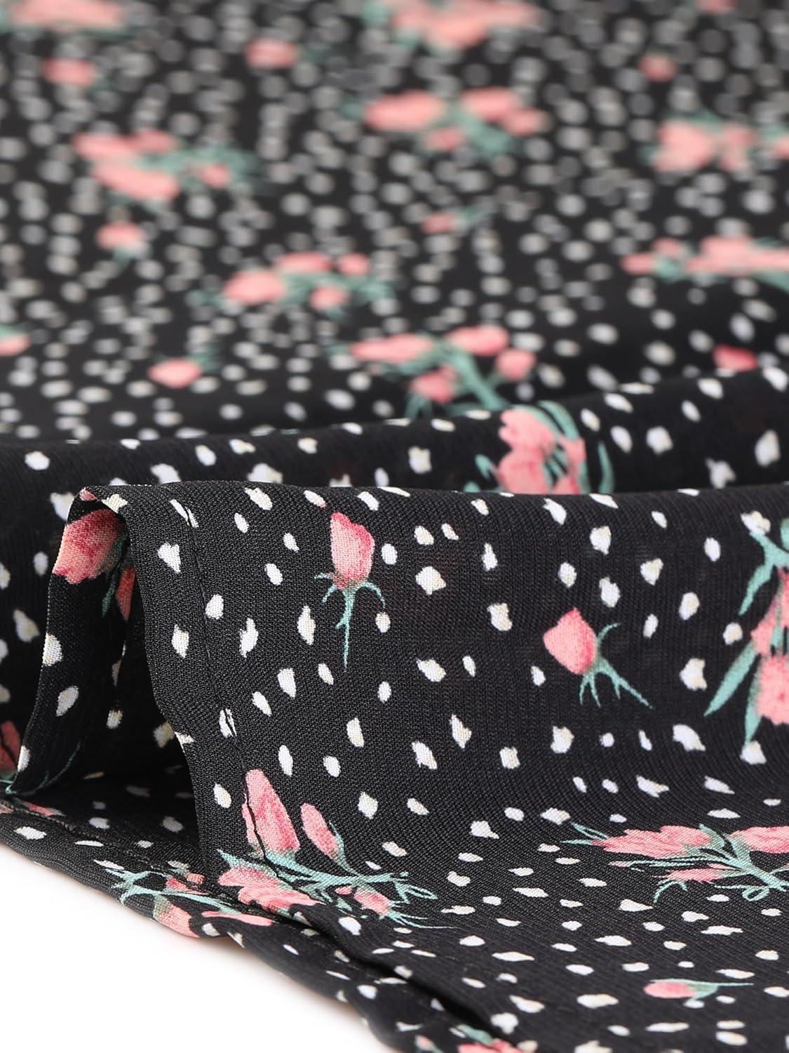 imageAllegra K Womens 1950s Vintage Long Sleeve Printed Button Down TopsBlack Floral