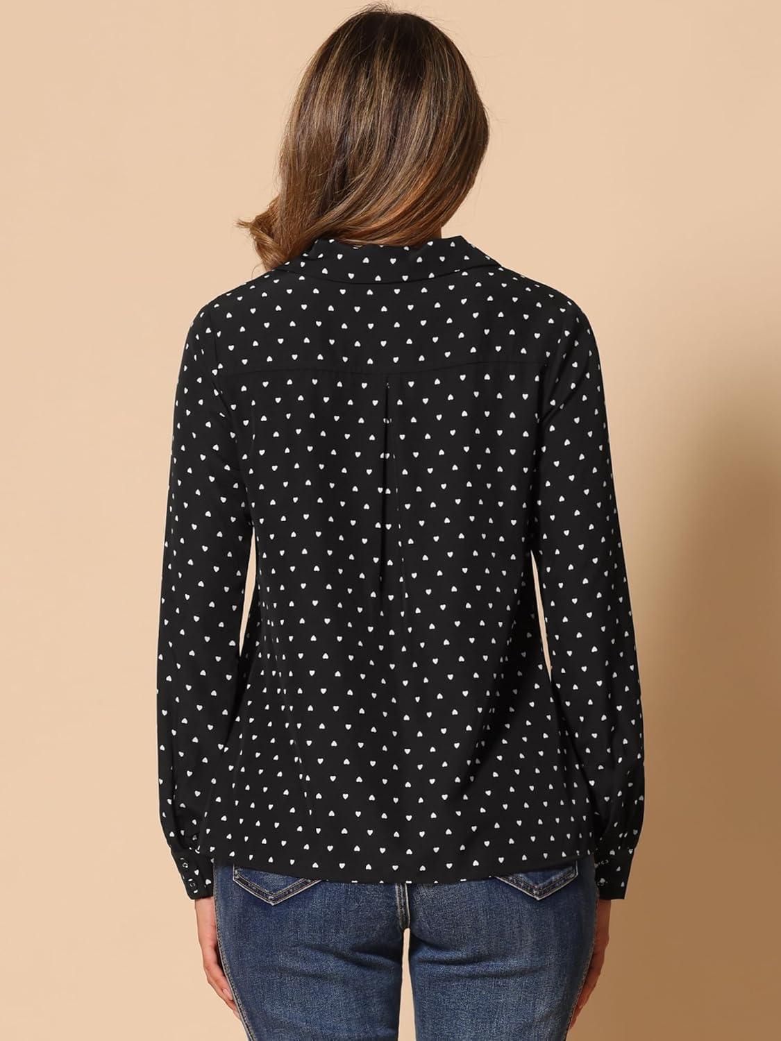imageAllegra K Womens 1950s Vintage Long Sleeve Printed Button Down TopsBlack Heart
