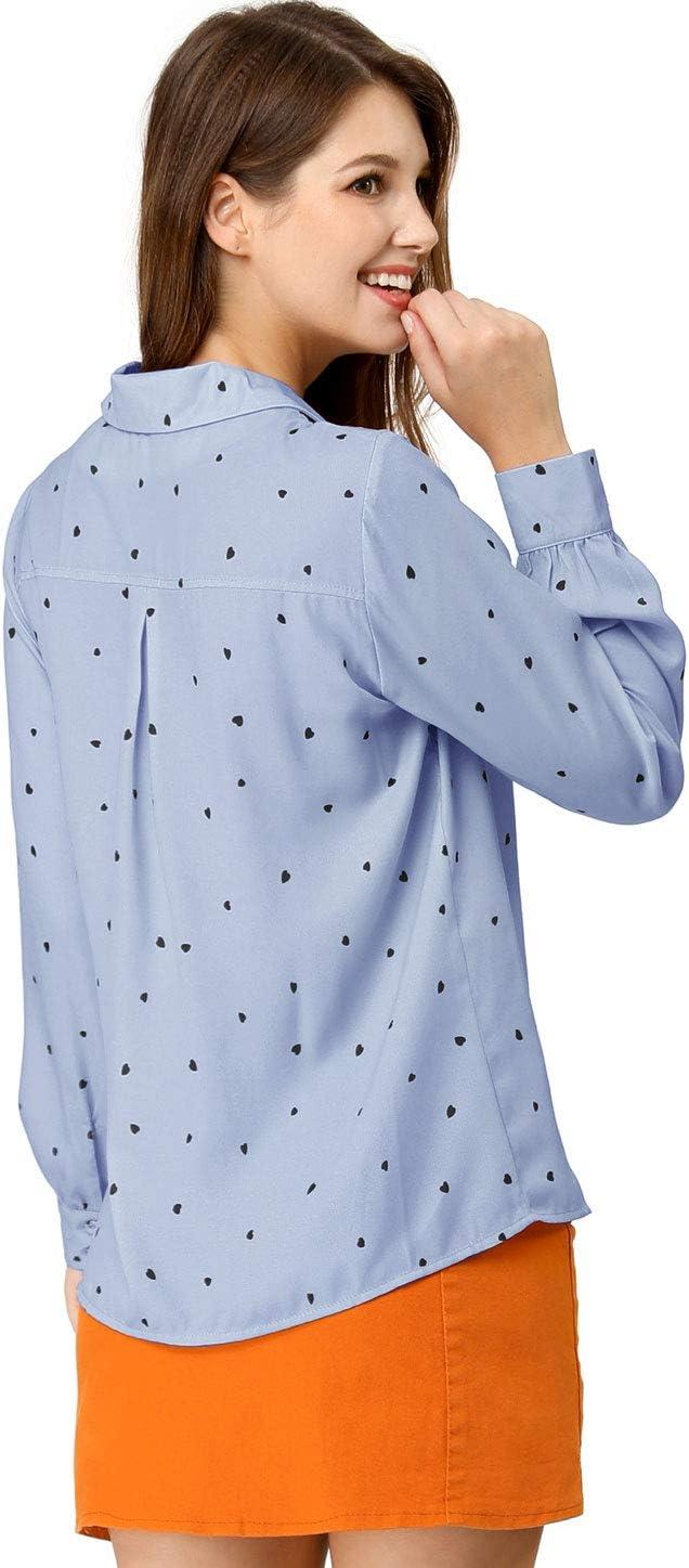 imageAllegra K Womens 1950s Vintage Long Sleeve Printed Button Down TopsBlue Heart