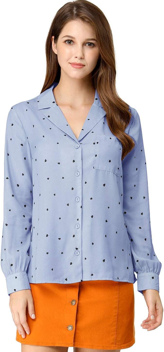 imageAllegra K Womens 1950s Vintage Long Sleeve Printed Button Down TopsBlue Heart