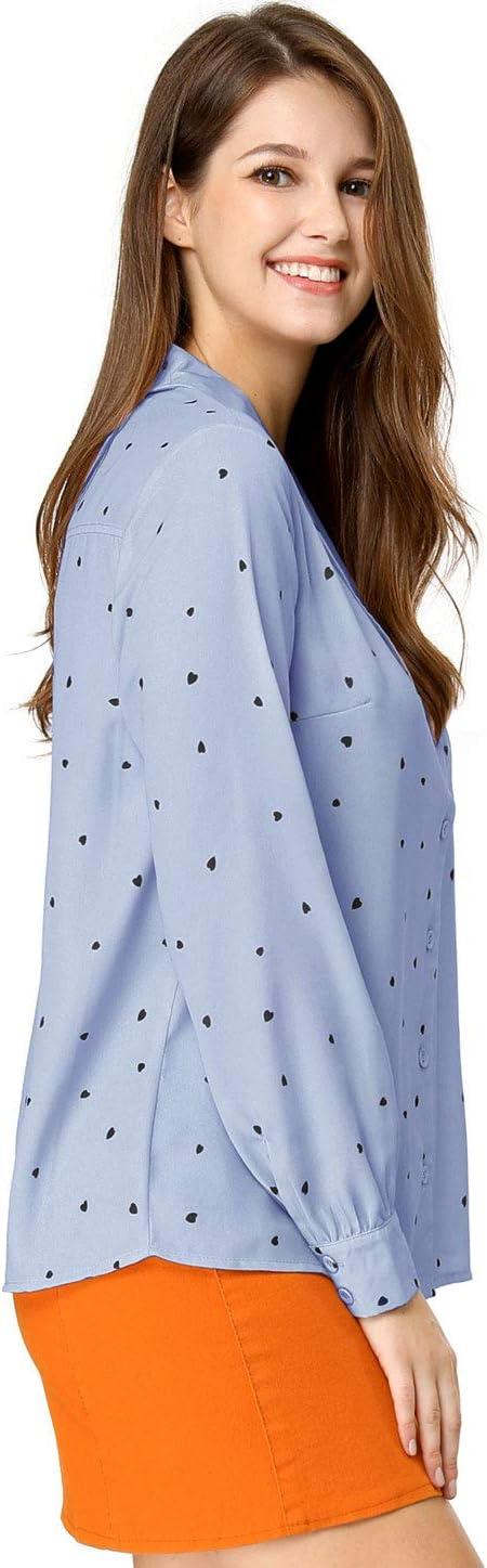 imageAllegra K Womens 1950s Vintage Long Sleeve Printed Button Down TopsBlue Heart